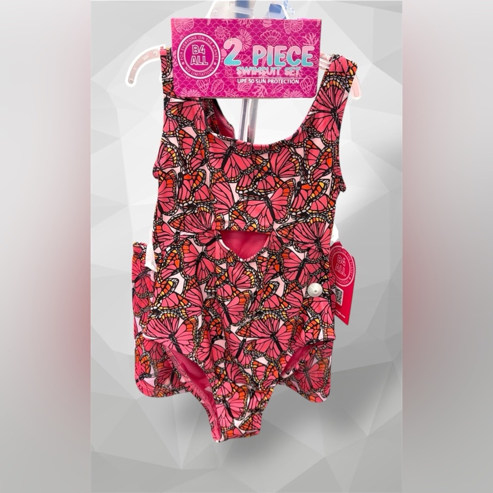NWT Pink & Orange Butterfly Print 2PC Butterfly Bathing Suit Set SIZE: 10-12